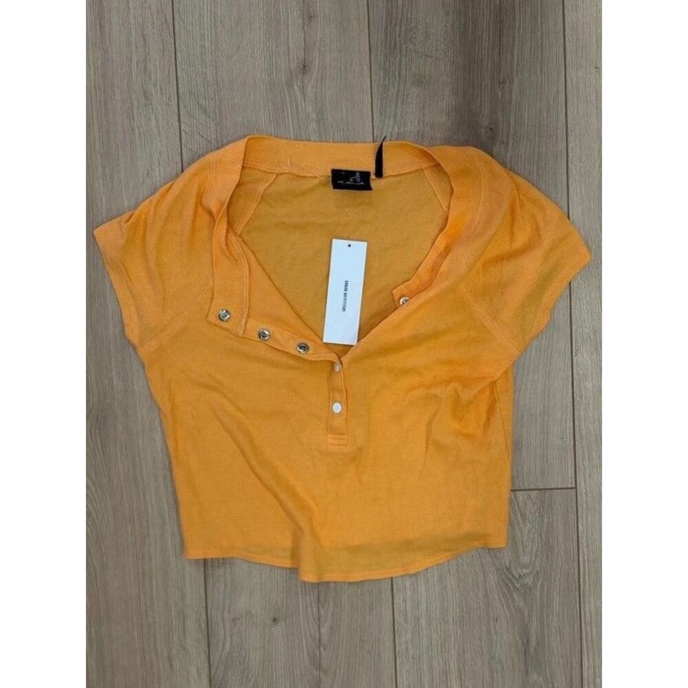 Out From Under Orange Cropped Henley Top Size L NWT